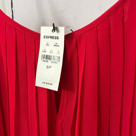 NWT Express  Red Verticle Pleated Thin Strap Dress - Picture 5 of 6